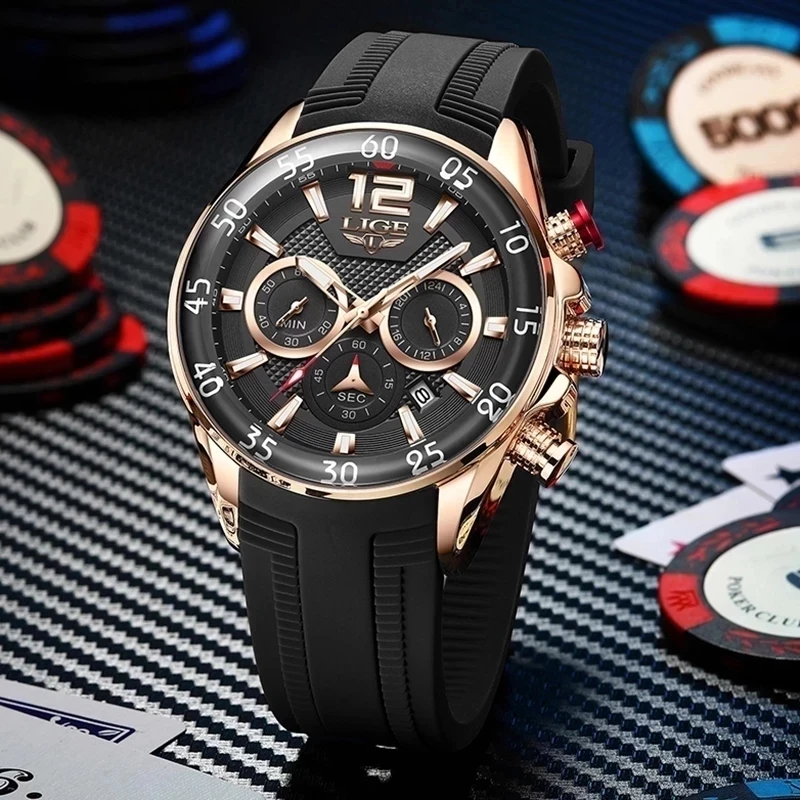 

2021 Fashion Mens Watches LIGE Top Brand Luxury Silicone Sports Watch Men Quartz Clock Waterproof Wristwatches Relogio Masculino