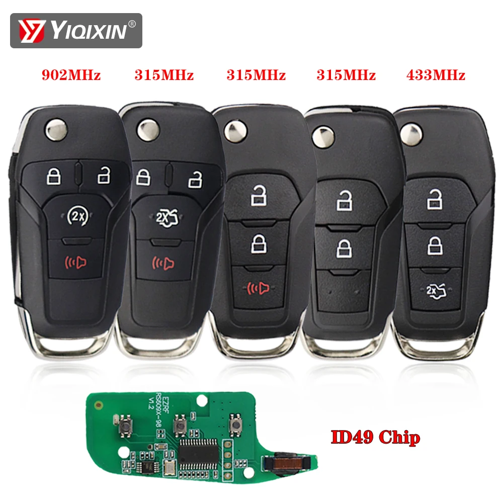 YIQIXIN-mando a distancia inteligente con tapa para coche, llave Fob para Ford S-MAX, GALAXY, MONDEO, Focus, Fusion, Mk2, Mk7, Explorer, Ranger, 2/3/4 botones, 315/433/902