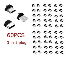 USLION 60 Pcs Magnetic Tips For iPhone Samsung Mobile Phone Replacement Parts 3 IN 1 Plug Micro Converter Cable Adapter Type C