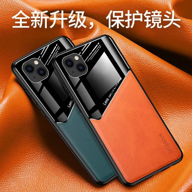 

Leather Texture Magnetic Lens Camera Protector For iPhone 13 12 11 Pro Max Mini X XR XS 8 7 Plus Shockproof Phone Case Cover