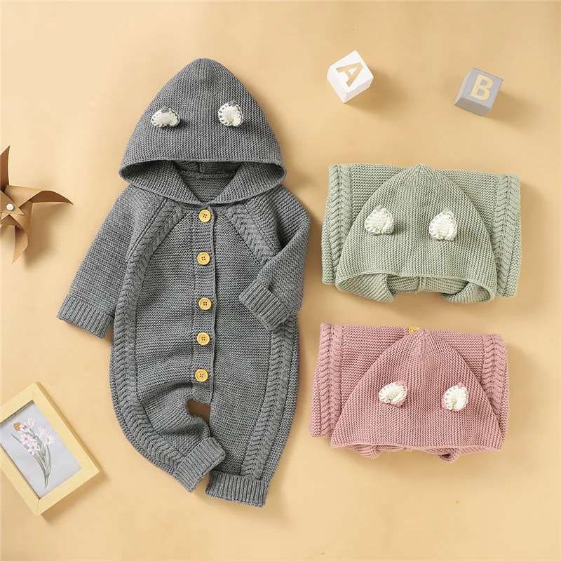 

Blotona Cute Baby Girls Boys Hooded Jumpsuit, Spring Autumn Warm Solid Color Long Sleeve Single Breasted Romper, 0-18Months