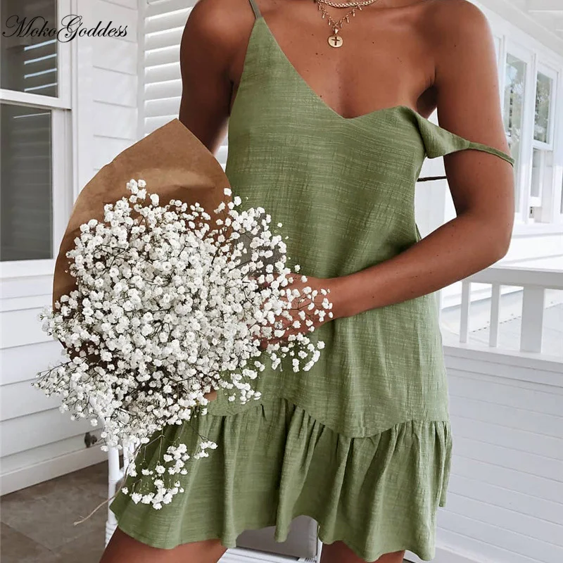 Платье женское летнее хлопковое с v-образным вырезом и оборками | Женская одежда