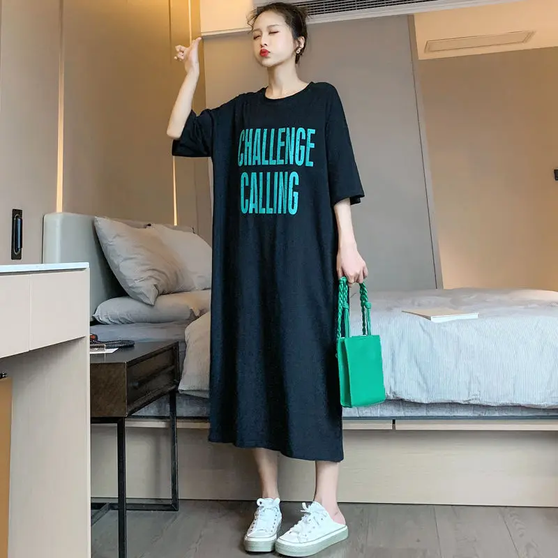 

Loose Nightgown For Women Cotton Sleep Dresses Half Sleeve Sleepwear Female Nightdress Casual Loungewear Letter Home Clothes