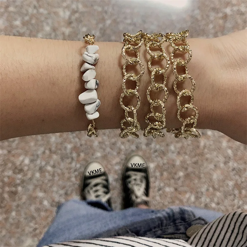Многослойные браслеты VKME из кубинской цепи очаровательные Модные женские в