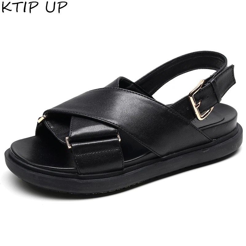 

Women Sandals Black Hasp Genuine Leather Ladies Sandals Summer Shoes Flat Sandals Open Toe Beach Shoes Woman Platform Sandals