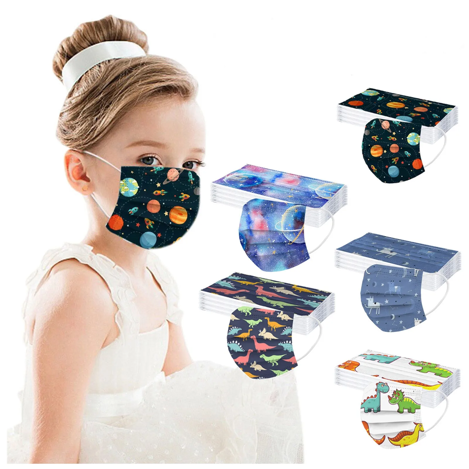 

50pc Children's Face Mask Flower Leopard Print Masks Protection Three Layer Mask Protective Non-woven Disposable Mask B14