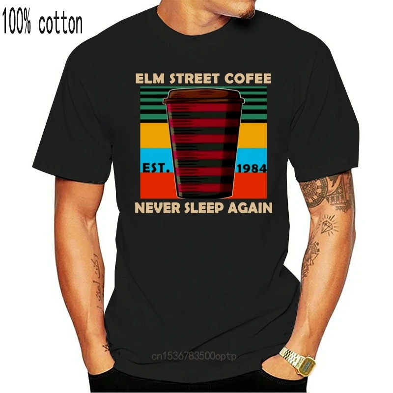 

New Elm Street Coffee Never Sleep Again Vintage T-Shirt Black-Navy For Men-Women Funny Tee Shirt