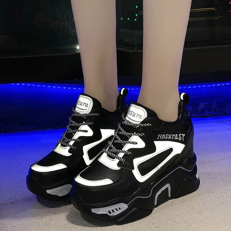 

2020 Spring High Platform Height Increasing Casual Shoes Woman Hidden Wedge Sneakers Women Thick Sole Vulcanize Shoe
