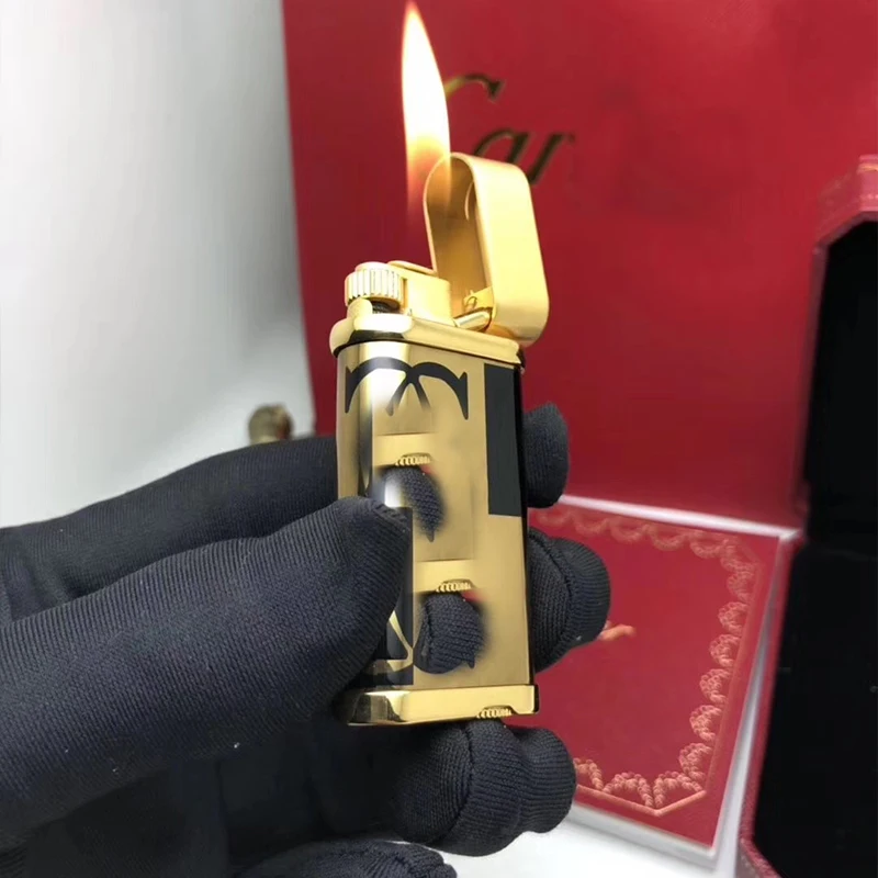 

100% new ceramic metal carving luxury lighter cigarette lighter open flame oblique fire French brand collection male gift