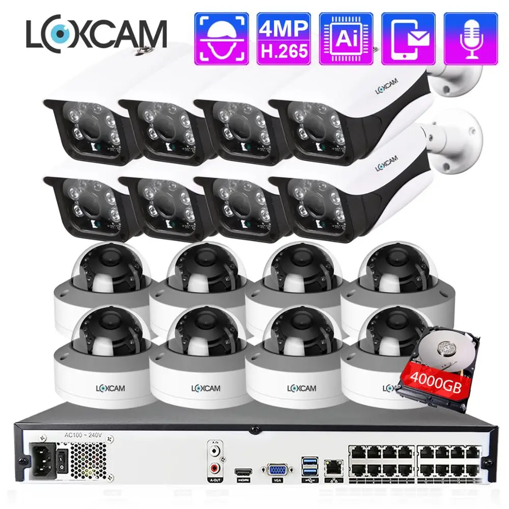 Система видеонаблюдения LOXCAM H.265 + 4K уличная Антивандальная IP камера с ночным