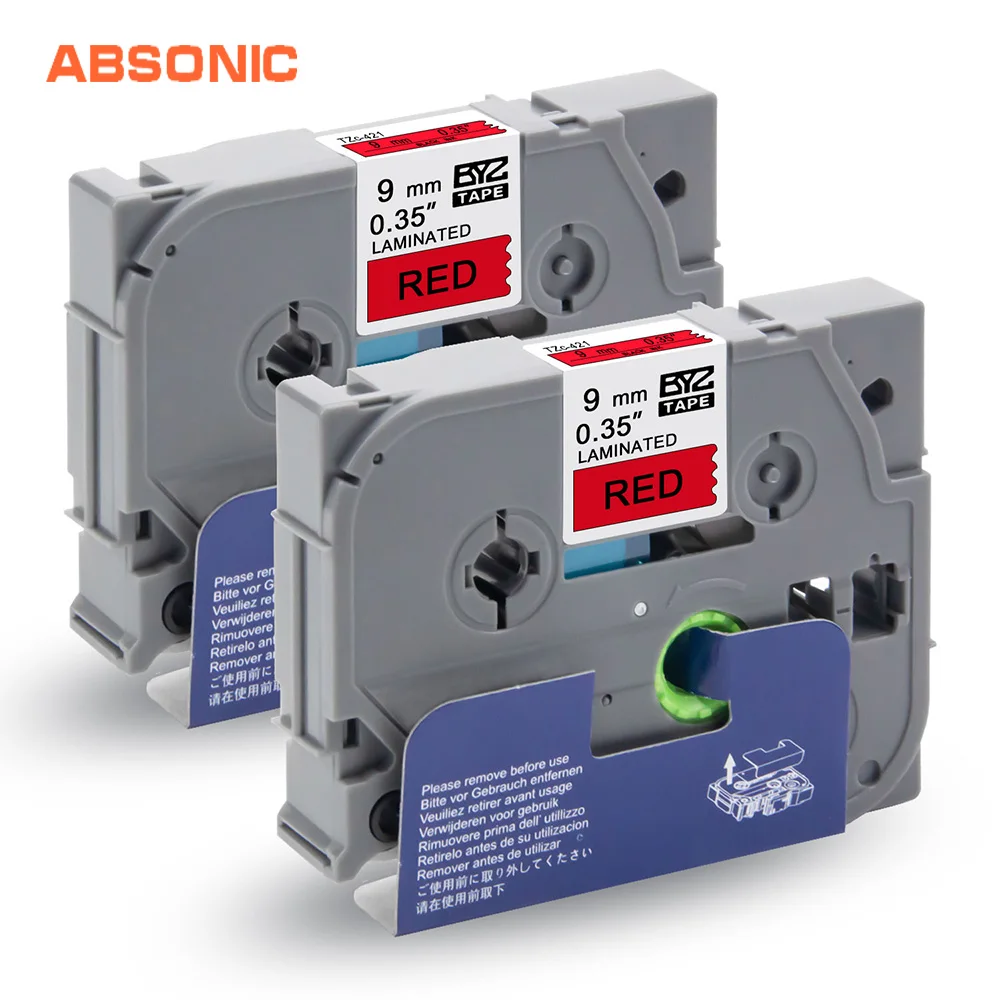 Absonic 2 шт. ламинированные ленты TZe 421 TZ 9 мм * 8 м черный на красном кассеты для Brother P