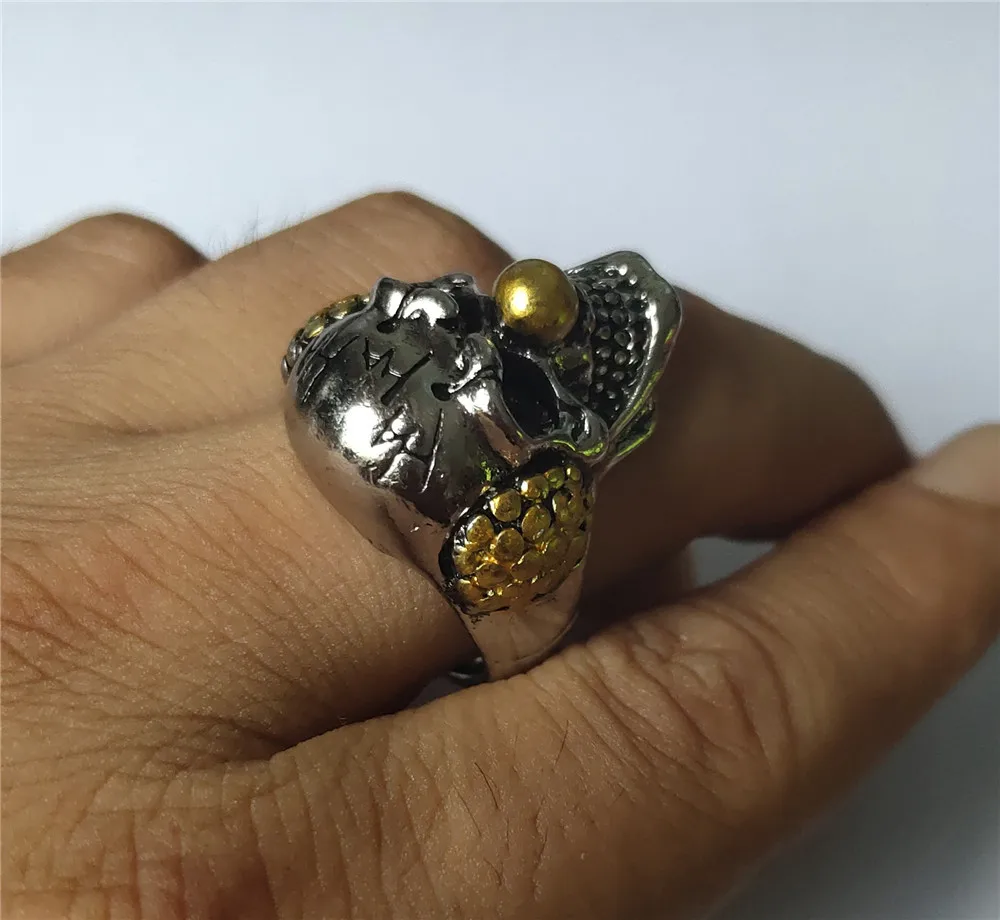 Vintage Clown Personality Exaggeration Ring Gold/Silver Color Joker Face Design Gothic Skull Punk Rock Knight Biker Jewelry