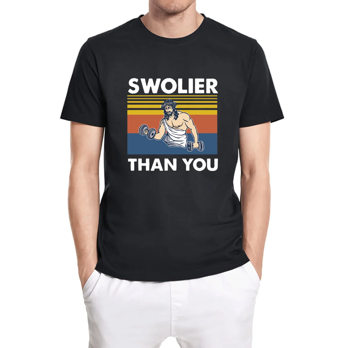 

Swolier Than You Jesus Fitness Jesus Gym Men's Vintage Classic Men's T Shirt Cotton Tees Summer Tops Christian Gift