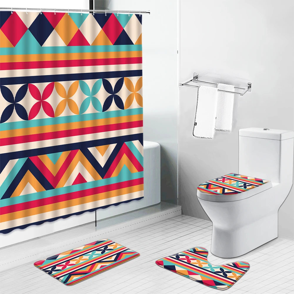 Оранжевый занавеска для душа с геометрическим рисунком в богемном и индийском