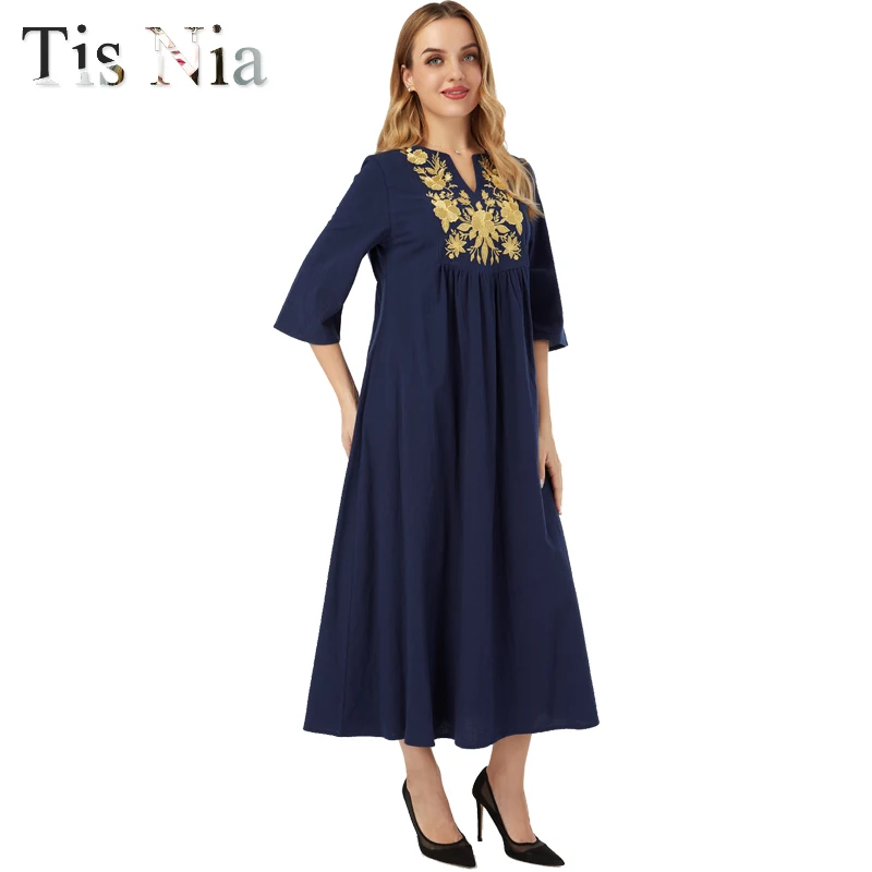 2021 Ladies Fashion Embroidered Long Skirt Casual Seven-point Robe Sleeve Folded Loose Waist Pure Color Robe Autumn XL 100 kg