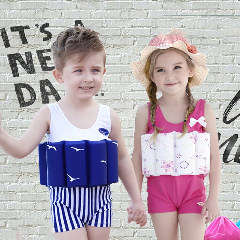 Детский слитный купальный костюм бикини для мальчиков и девочек съемный жилет