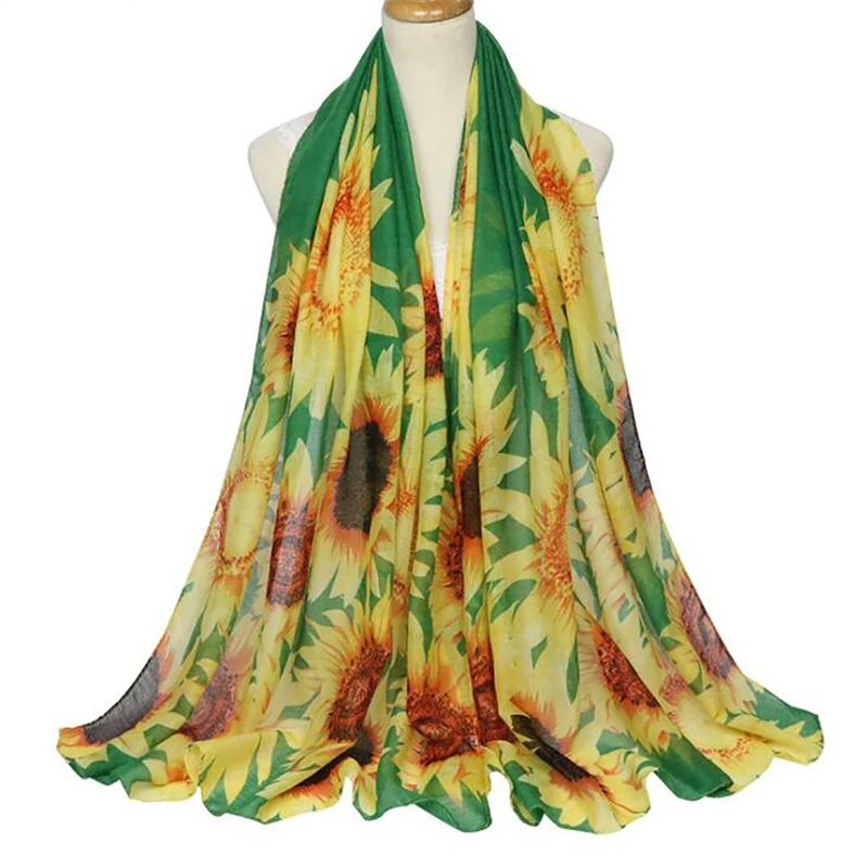 

Women Scarf Voile Shawl Fashion Floral Printed Hijab Wrap Spring Sunscreen Beach Shawl Scarfs Female Vintage Shawls