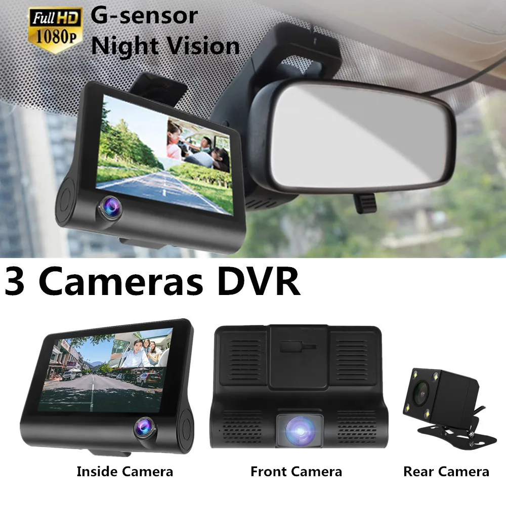 4.0 Inch 3 Lens Car DVR Camera 1080P Front Mirror Rearview Dash Cam Auto Registrator Video Recorder Camcorder Dashcam | Автомобили и