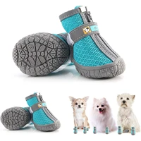 4pcslot dog boots paw protector anti slip breathable dog shoes for small medium dogs with reflective straps puppy booties