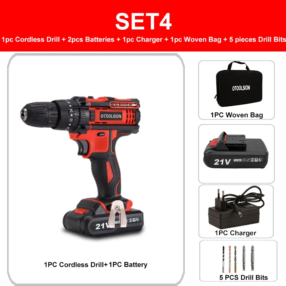 SET4 (2 pc battery) 21 в 1500 мАч Ударная дрель шуруповерт беспроводной шуруповерт беспроводные инструменты молотковая дрель электрическая батарея ударная отвертка+ Биты - Цвет: SET4 (2 pc battery)