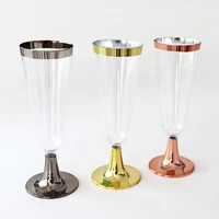 6pcsset champagne flute eye catching disposable easy to use food grade golden rim wine glass champagne glass for party