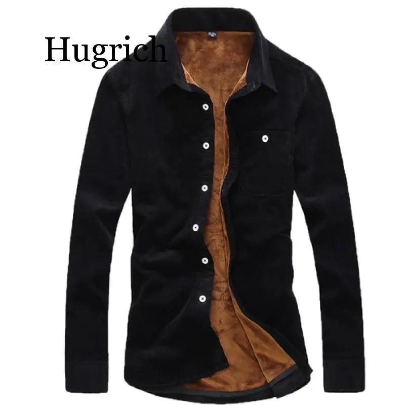 Зимние мужские рубашки модный бутик хлопок однотонные плюс кашемир теплые