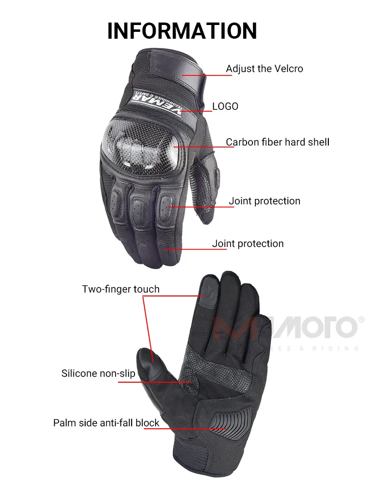 

VEMAR Goatskin Leather Motorcycle Gloves Full Finger Breathable Motorcycle Summer Gloves Touch Screen Carbon Fiber Glove Cycling
