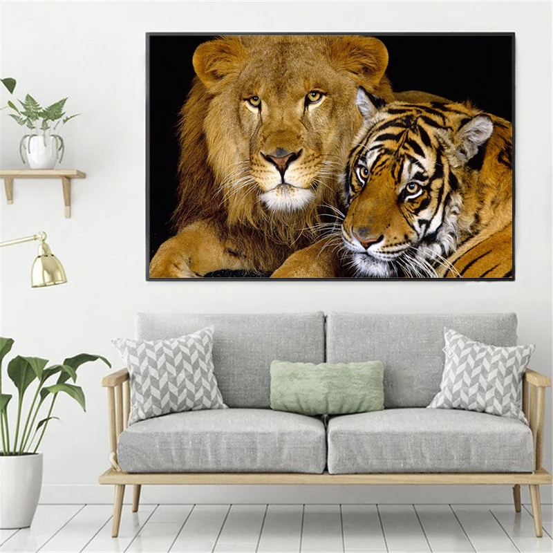 Тигр Лев дикие животные холст постеры настенная живопись декоративная картина