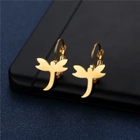 fashion stainless steel dragonfly clip on hoop earrings golden insect animal earrings for women girls trend jewelry party gifts