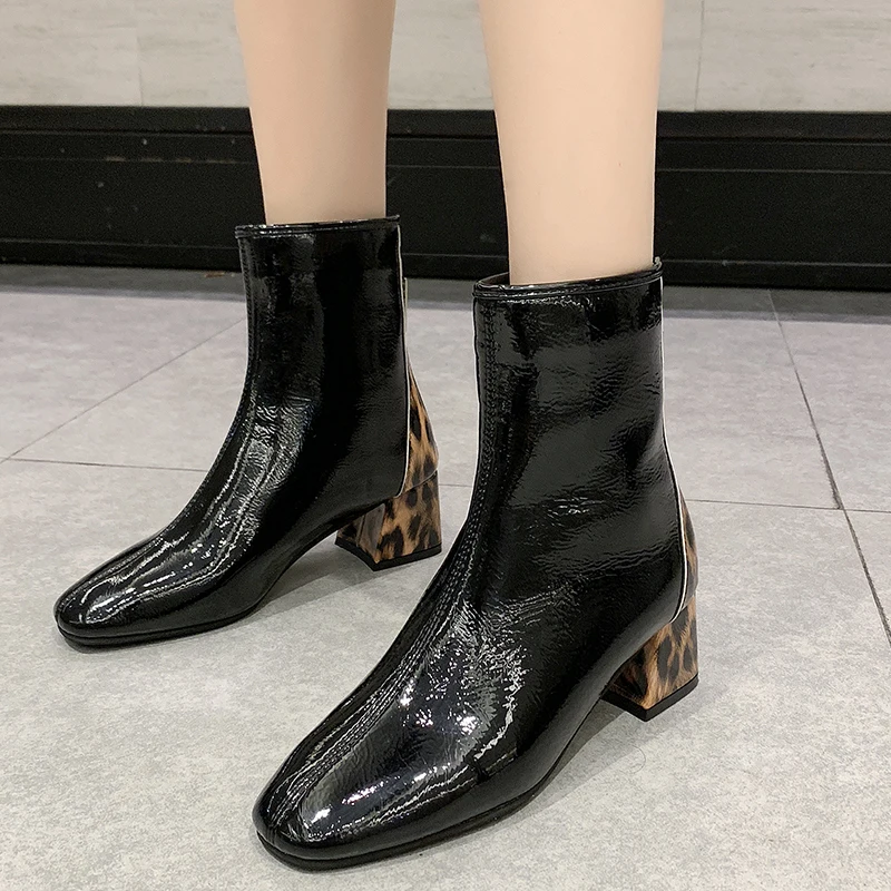 Rimocy/женские пикантные леопардовые ботильоны на квадратном каблуке из