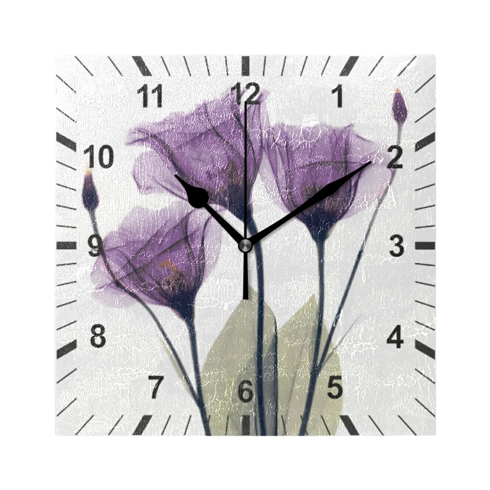

Purple Tulip Square Wall Clock Floral Hanging Watch Silent Non Ticking Quiet Desk Clock Decor For Living Room Bedroom Kitchen