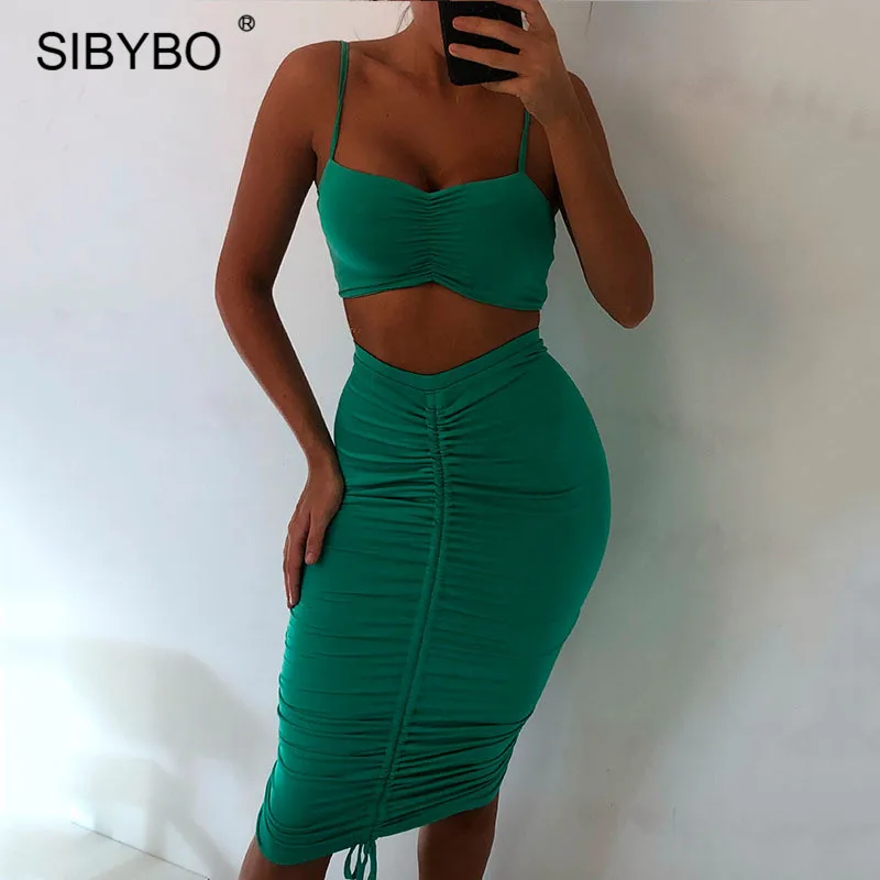 

Женское платье на бретельках Sibybo, комплект из двух предметов, облегающее мини-платье без рукавов, платье для Рождества