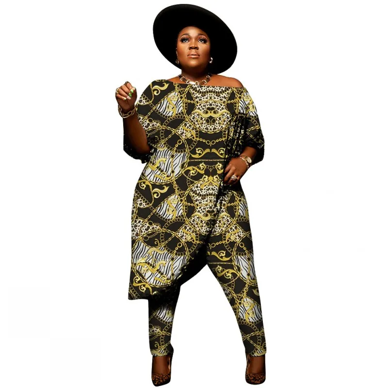 

L-4XL Dashiki Traditional African Clothing Two Piece Set Women Africaine Bodycon Dress And Pants Suits Sets African Clothes