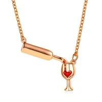 female girl gift boho gold silver color heart shaped rhinestone wine bottle goblet pendant necklace sweater chain