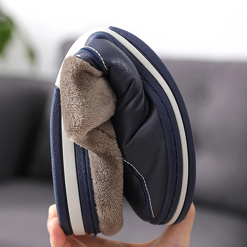 Зимние тапочки Coslony мужские трендовые пушистые сланцы для мужчин кожаные