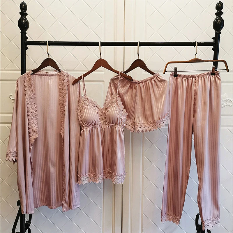 MECHCITIZ 4 шт. женская пижама с коротким рукавом комплекты 2020 Шелковая сексуальная