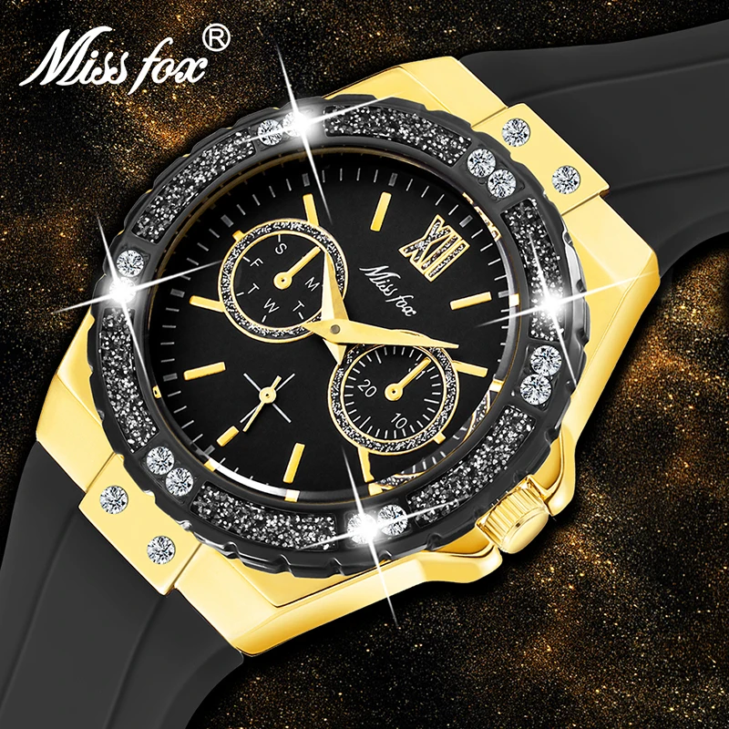 

MISSFOX Sport Black Watch Slicone Strap Women's Original Boyfriend Style Stainless Steel Chronograph Quartz Watches Dropshipping