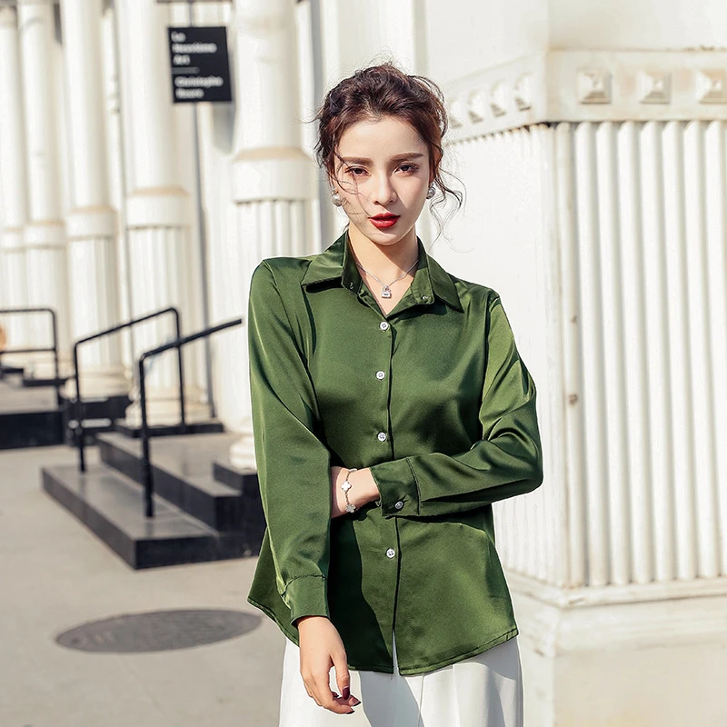 

new arrival casual solid color women vintage shirts fashion loose basic temperament work style elegant high quality women shirts