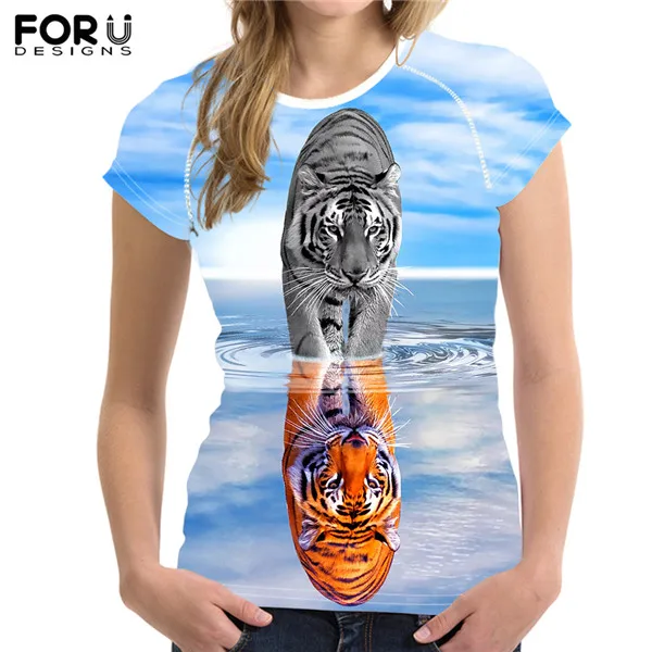 FORUDESIGNS/Новинка; женская футболка с принтом тигра; Летняя женская дышащая футболка с леопардовым принтом и короткими рукавами; футболки; 1 - Цвет: HME1242BV
