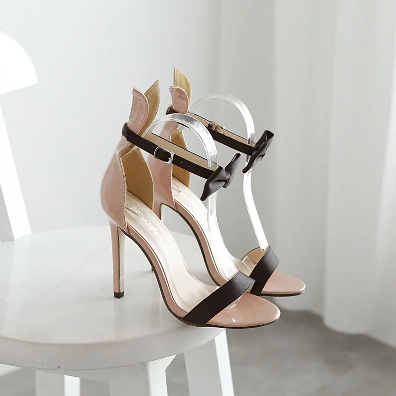 

Butterfly-knot Sweet Summer High Heels Sandals Thin Heels Rubber Women Shoes Ankle Strap Ladies Sandals