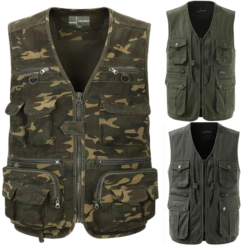 Большой размер 4XL мужской спортивный жилет для рыбалки с несколькими карманами