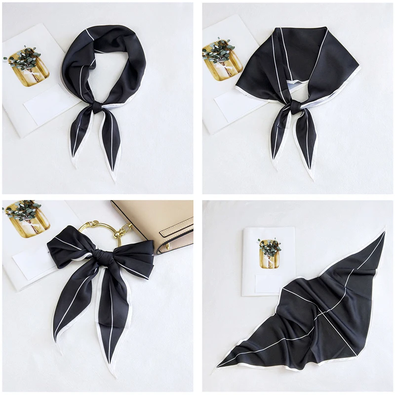 

118*38cm Spring Stain Small Scarf Hair Tie Band For Business Party Women Elegant Vintage Skinny Retro Head Neck Silk Satin Scarf