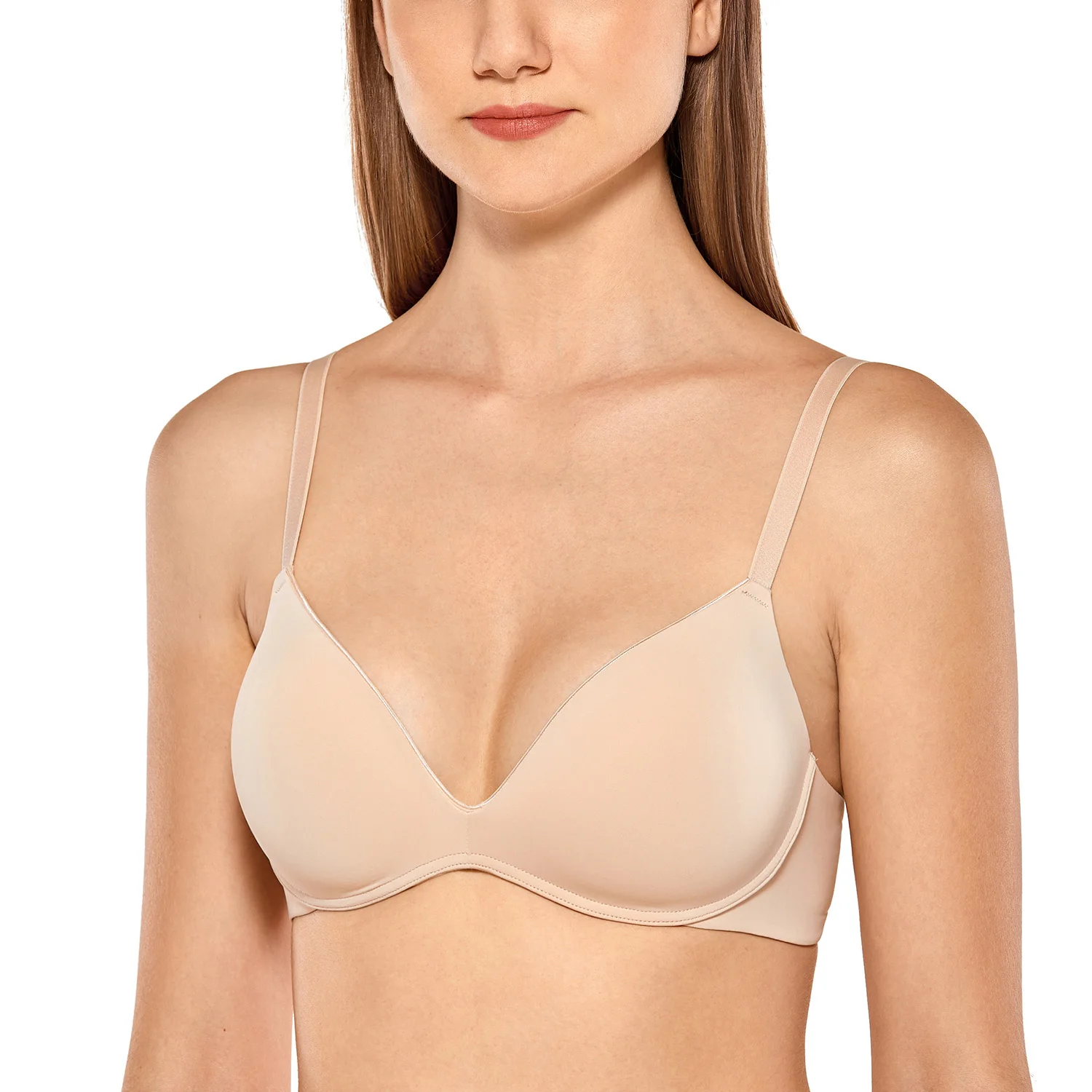 Beige02 Женская майка бесшовный Гладкий слегка на подкладке беспроволочный Контурный бюстгальтер - Цвет: Beige02