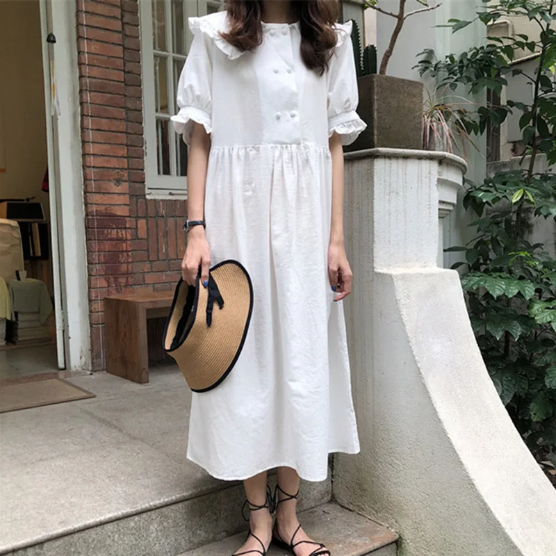 Милое платье в Корейском стиле с оборками и воротником Питер Пэн модное Kawaii