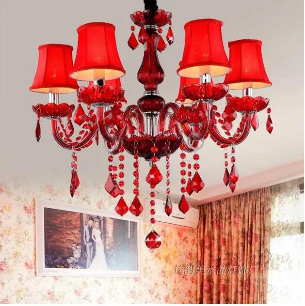 6 Lights With Hat Канделябр красный Хрусталь Освещение роскошный хрустальный свет современная люстра для гостиной спальни E14 декоративные светильники люстры - Цвет абажура: 6 Lights With Hat