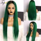Парики с эффектом омбре из Зеленых Волос 13x 4, передние искусственные волосы из перуанских человеческих волос с предварительно выщипанным клеем, на сетке 4x4
