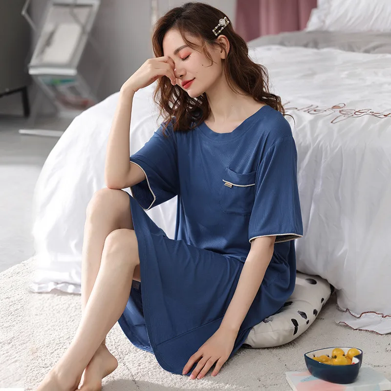 

Modal Cotton Women Home Clothing Nightgowns Night Gown Loose Sleepwear Dress Short Sleeve Sexy Nightdress Vestidos Female 3XL