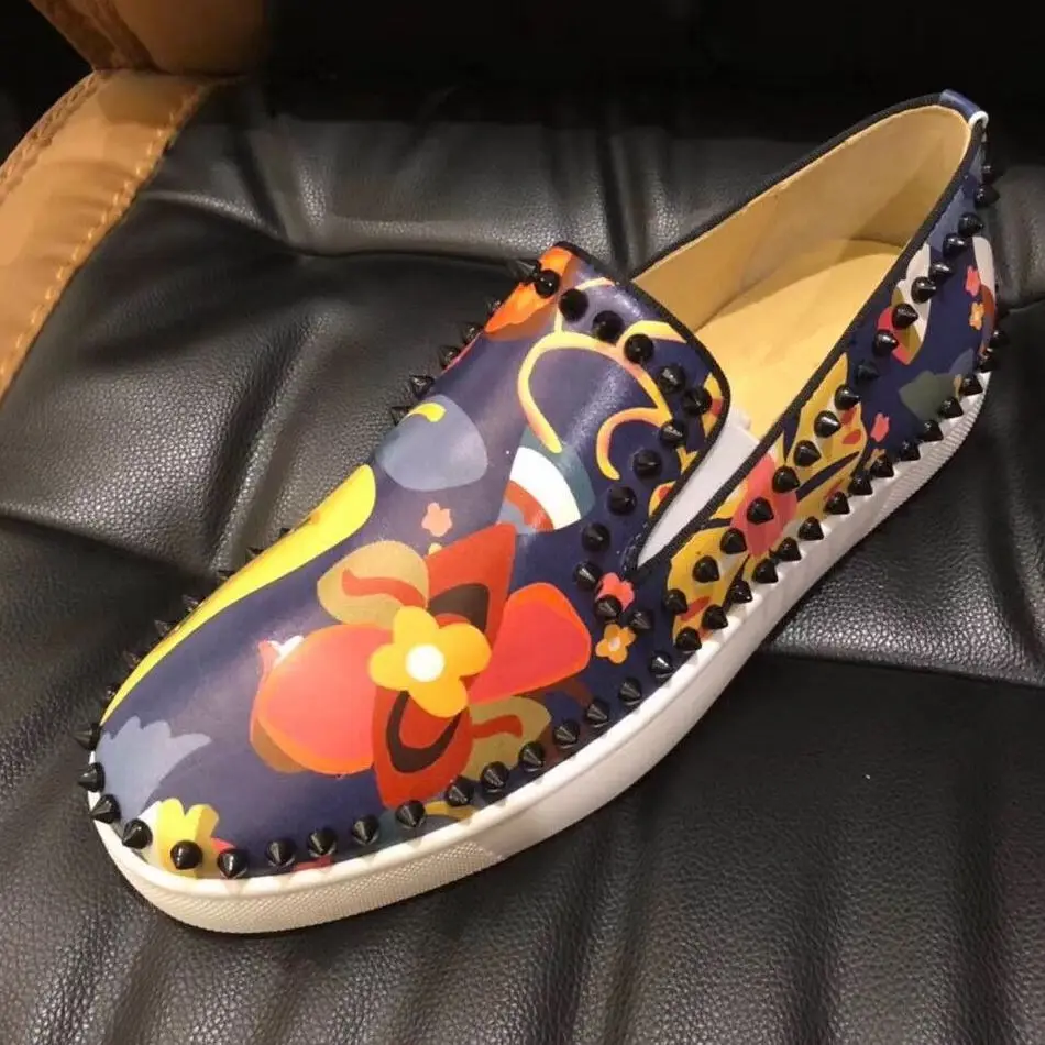 Мужские лоферы на плоской подошве Роскошные дизайнерские кожаные туфли с шипами