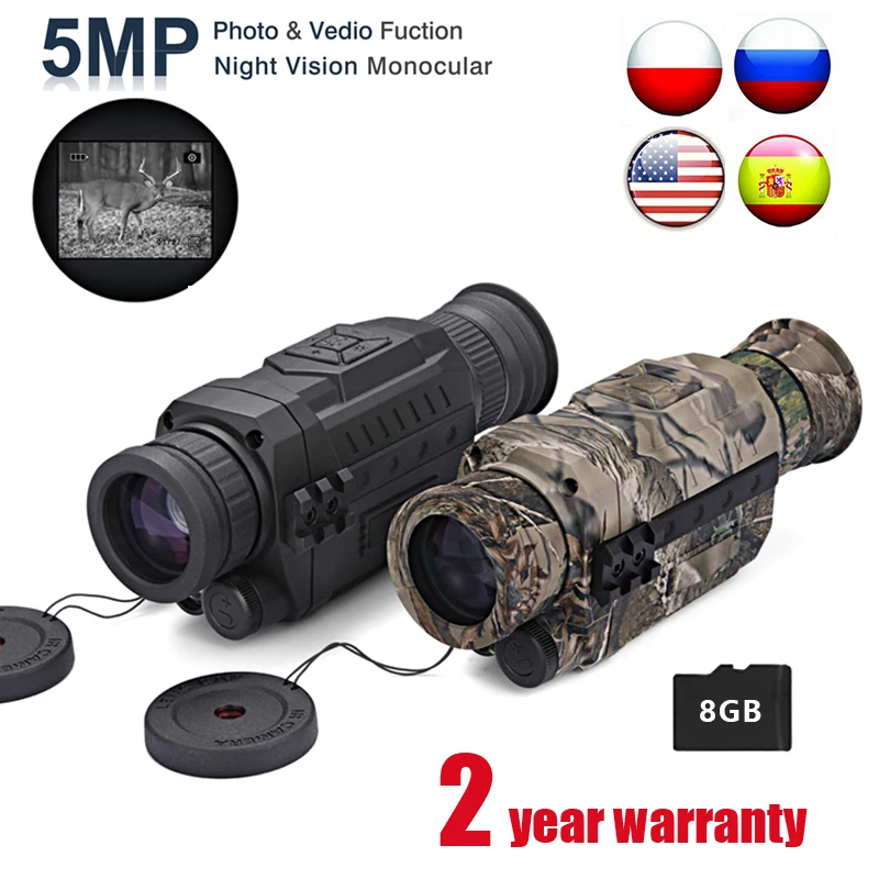 WG540 Infrared Digital Night Vision Monoculars with 8G TF card full dark 5X40 200M range Hunting Monocular Device |