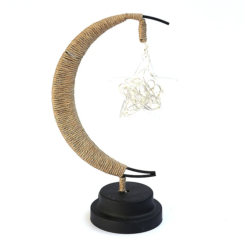 

Hemp Rope Moon Night Light Wrought Iron Retro Style USB Charging Energy Saving Lamp Table Lamps
